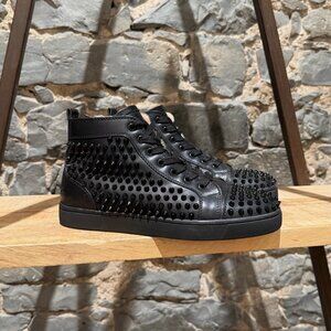 Christian Louboutin Black Leather Louis Spikes Sneakers